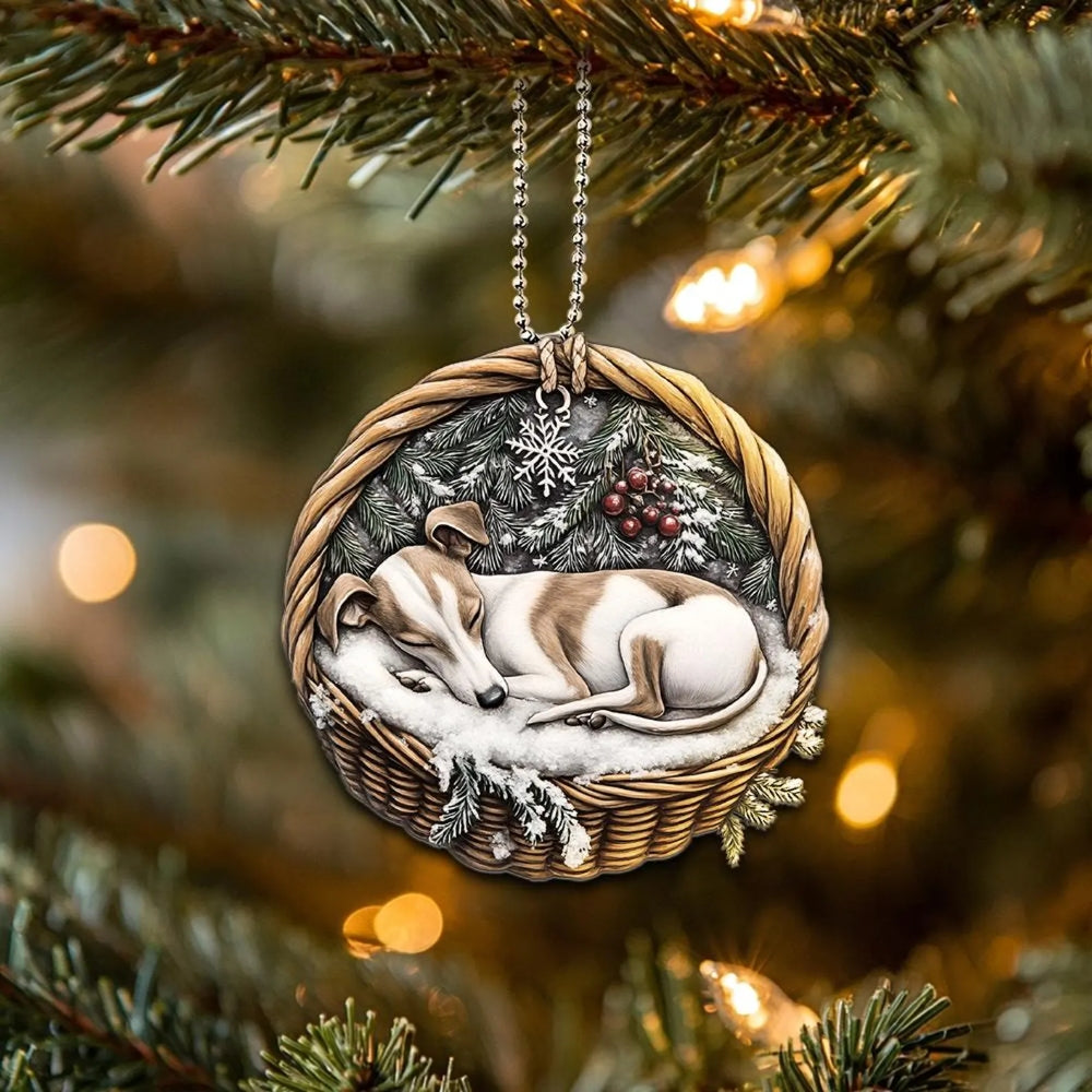 Whippet In Mini Baskets Ornament - MB001
