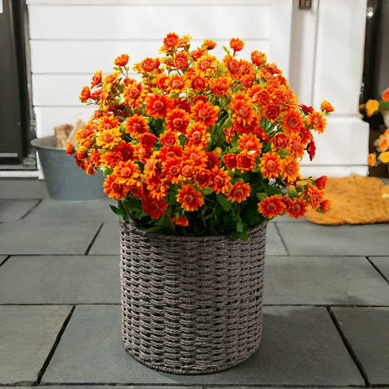 Artificial Outdoor Sunset Mums Flowers - UV resistant, Waterproof, Windproof