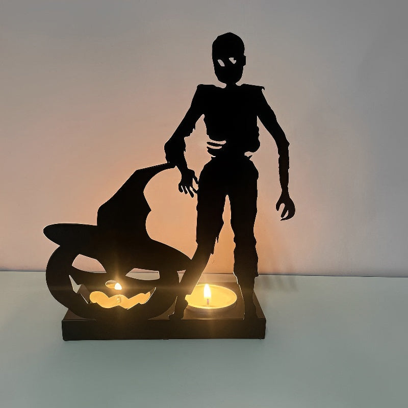 Skeleton and Pumpkin Metal Candle Holder MD014