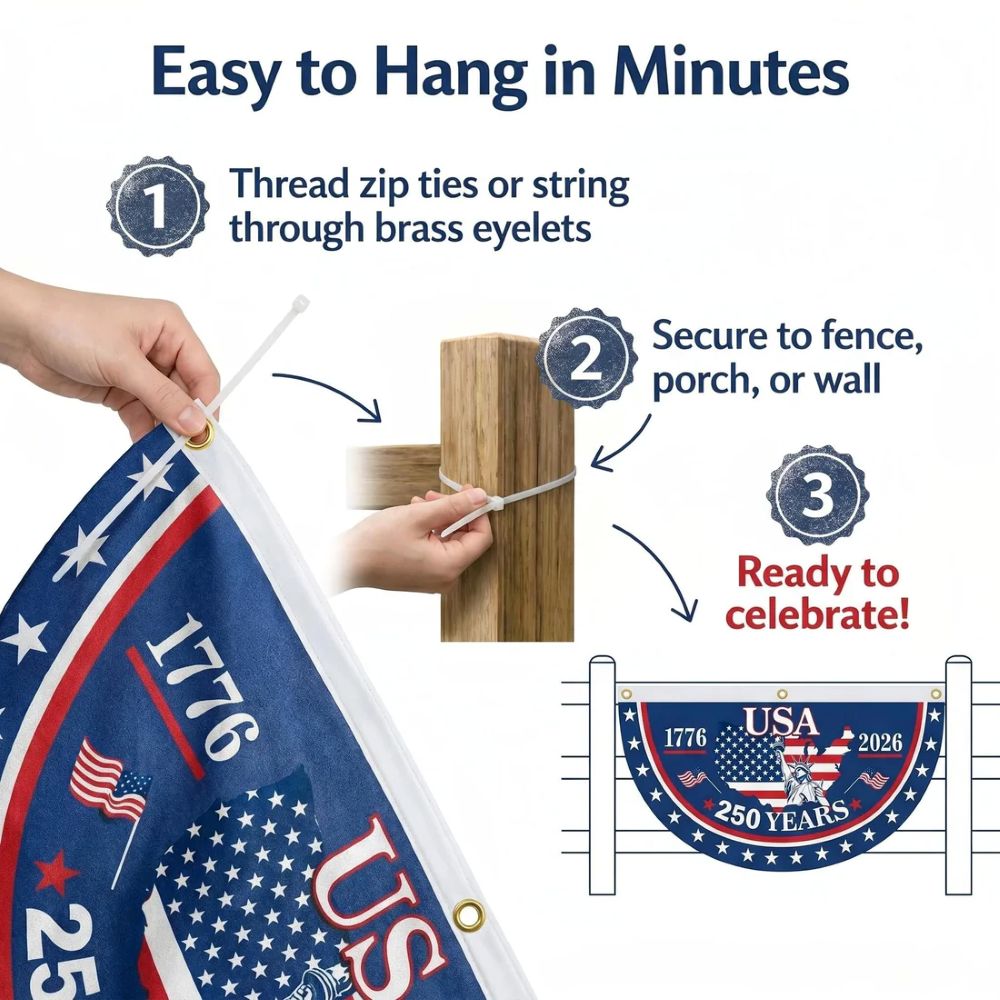 USA 250th Anniversary Flag Half Round Banner