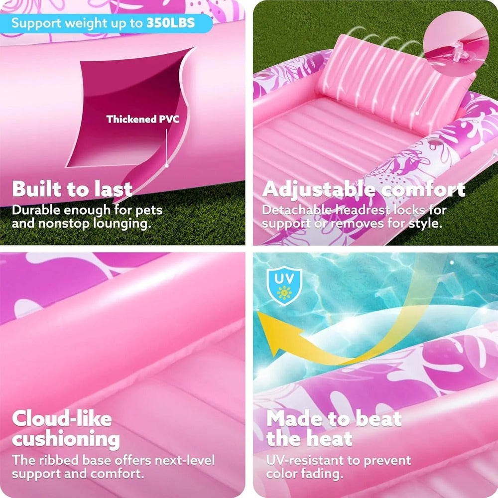 Inflatable Tanning Pool Lounge Float with Cup Holders
