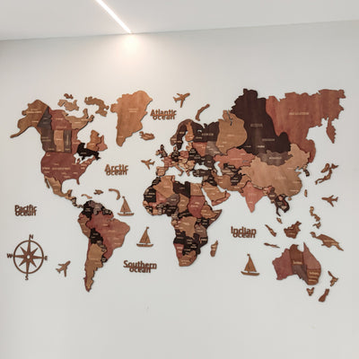 3D Wooden World Map Basswood