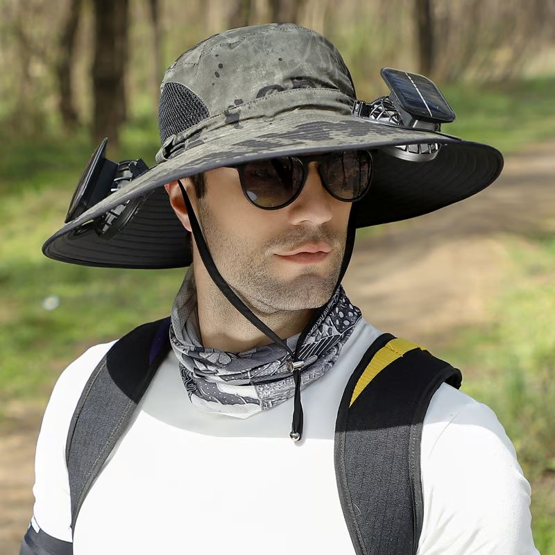 Wide Brim Solar Fan Outdoor Fishing Hat-Solar & USB Charging