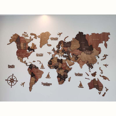 3D Wooden World Map Basswood