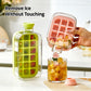 2 in 1 Ice Cube Maker Water Bottle, One- Click Ice Mould Tray with Lid, Bin & Straw