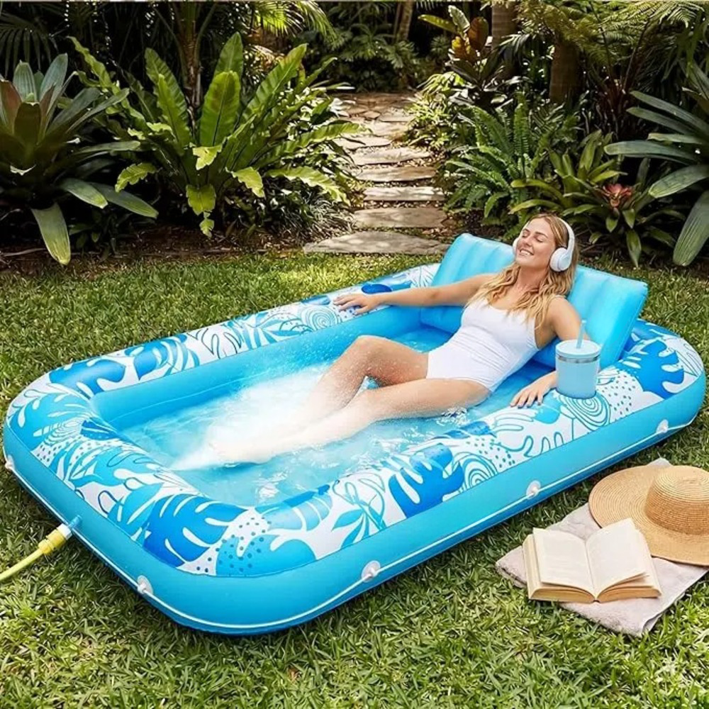 Inflatable Tanning Pool Lounge Float with Cup Holders
