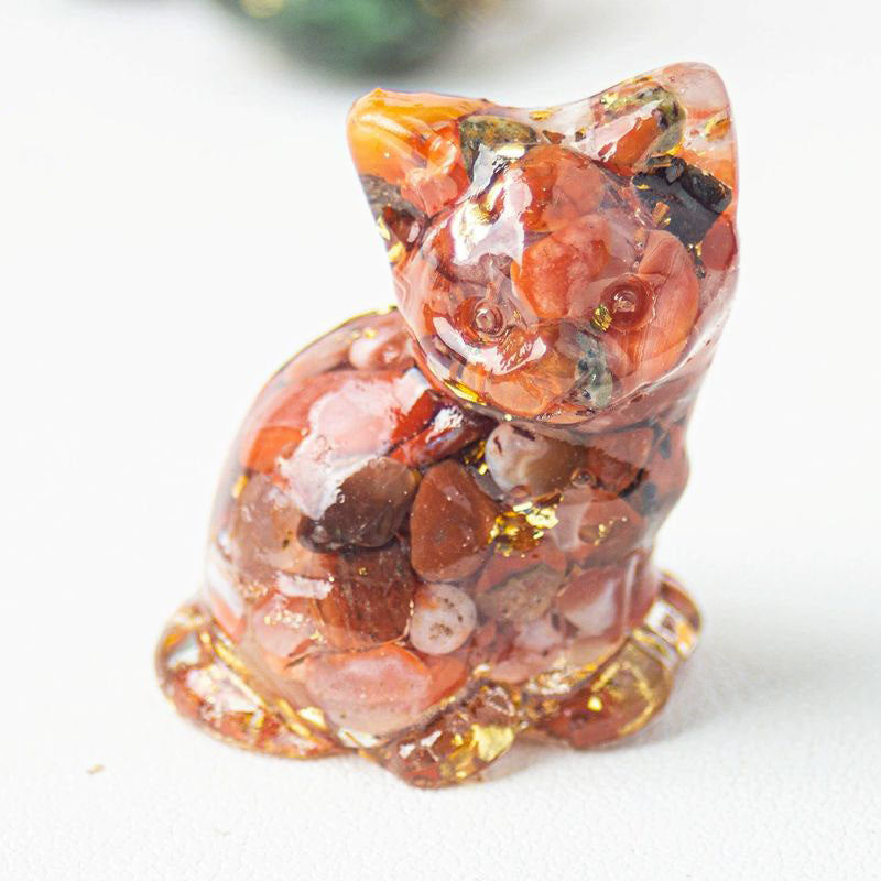 Handmade Natural Crystal Gemstone Sitting Cat - Red Agate