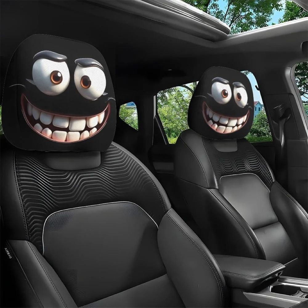 Funny Cartoon Car Headrest Covers – 2PCS Universal Fit