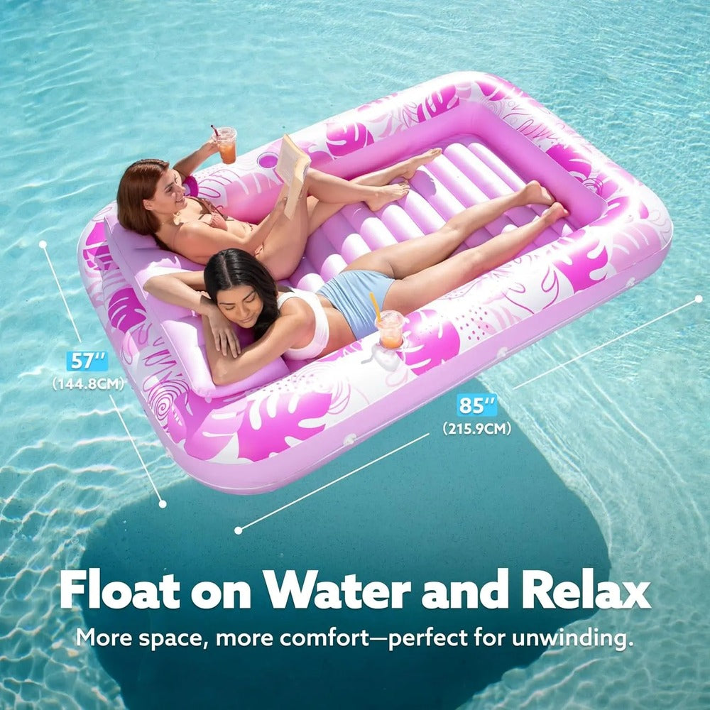 Inflatable Tanning Pool Lounge Float with Cup Holders