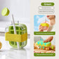 2 in 1 Ice Cube Maker Water Bottle, One- Click Ice Mould Tray with Lid, Bin & Straw