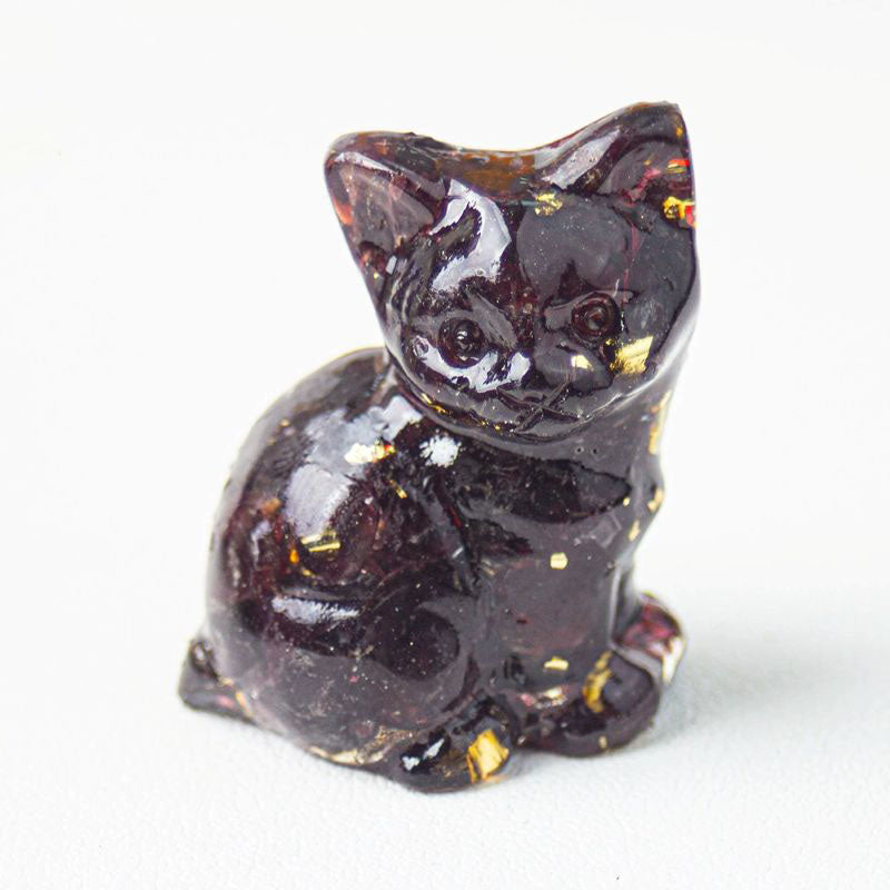 Handmade Natural Crystal Gemstone Sitting Cat - Garnet