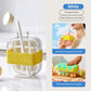 2 in 1 Ice Cube Maker Water Bottle, One- Click Ice Mould Tray with Lid, Bin & Straw