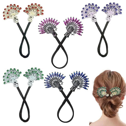 Crystal Leaf Hair Clip｜Vintage-Inspired Rhinestone Ponytail Holder