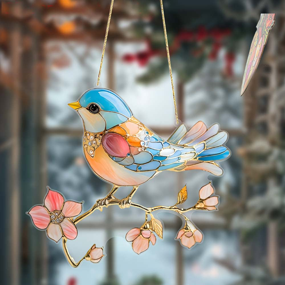 Crystal Sky Bluebird Stained Art Ornament