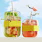 2 in 1 Ice Cube Maker Water Bottle, One- Click Ice Mould Tray with Lid, Bin & Straw