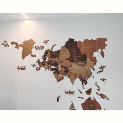 3D Wooden World Map Basswood