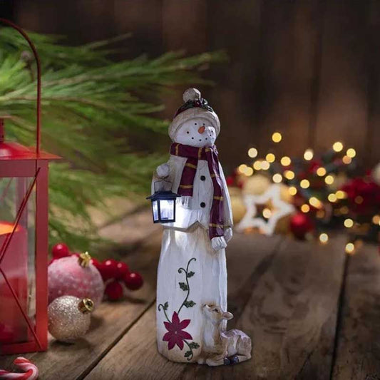 Woodland Snowman With Solar Lantern