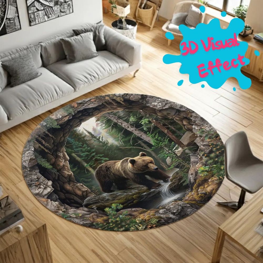 Forest Bear - 3D Illusion Round Rug - H636