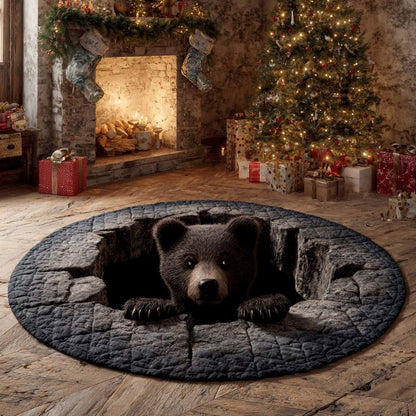 Bear Burrow - 3D Illusion Bear Round Rug - D542