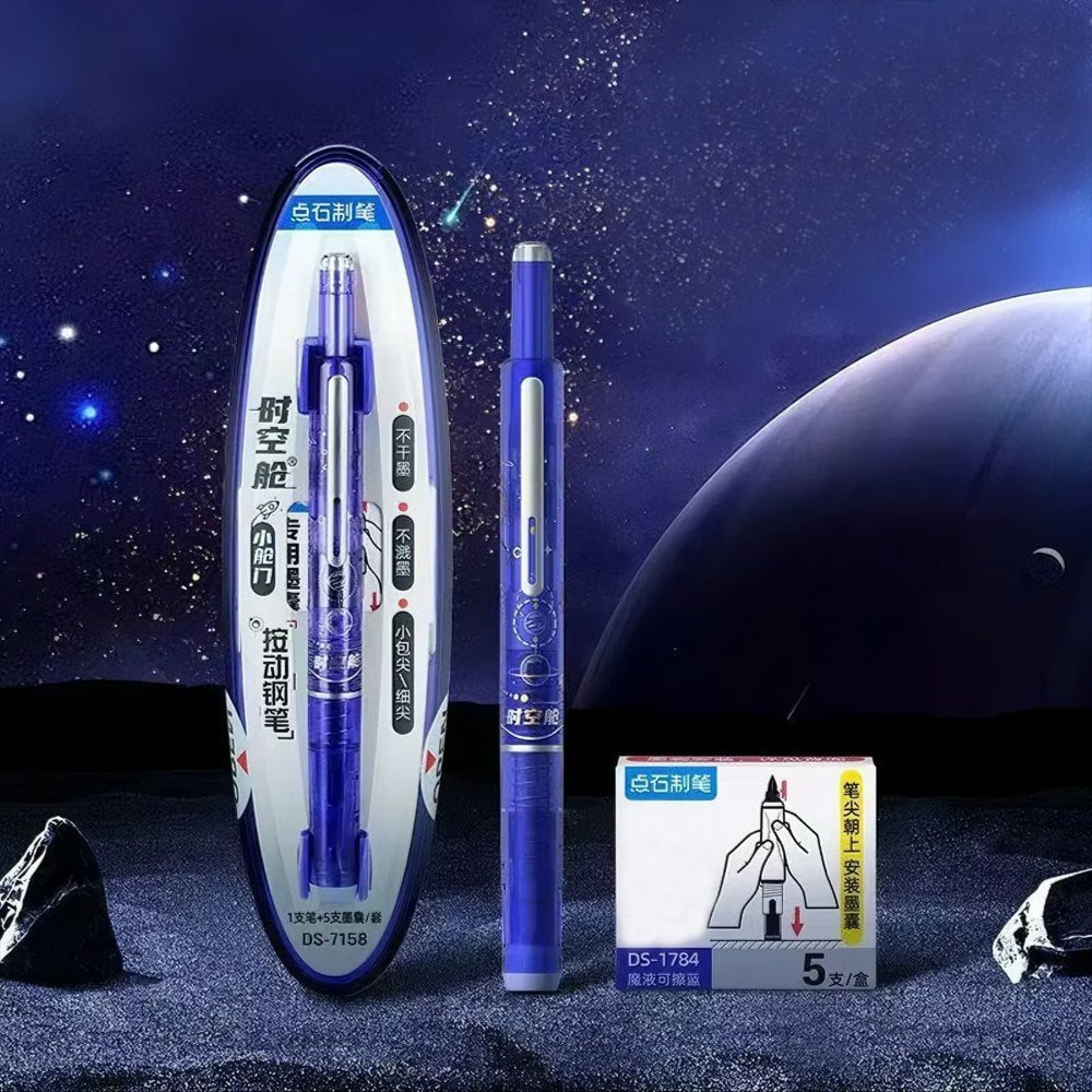 Fountain Pen Retractable:0.38mm Blue&Black Ink Transparent Barrel Includes 5 Refillable Ink Cartridges