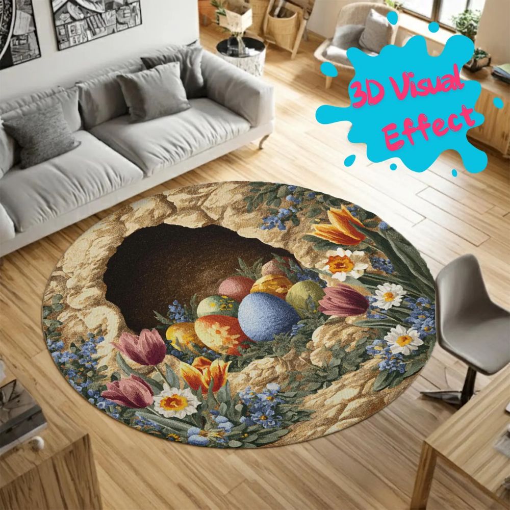 Vintage Floral Easter Nest - 3D Illusion Round Rug - H640