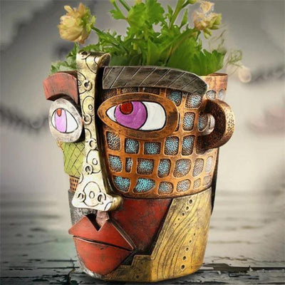 Handmade Picassoo Antique Bronze Abstract Beauty Face Flower Pot