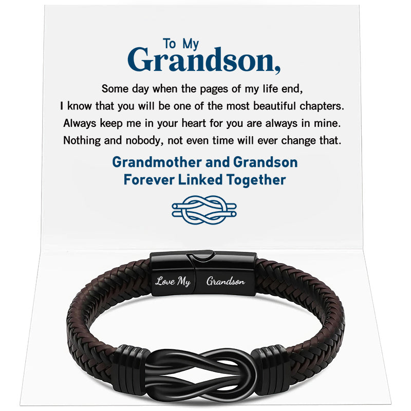 Forever Linked Black Braided Leather Bracelets - Love My Grandson