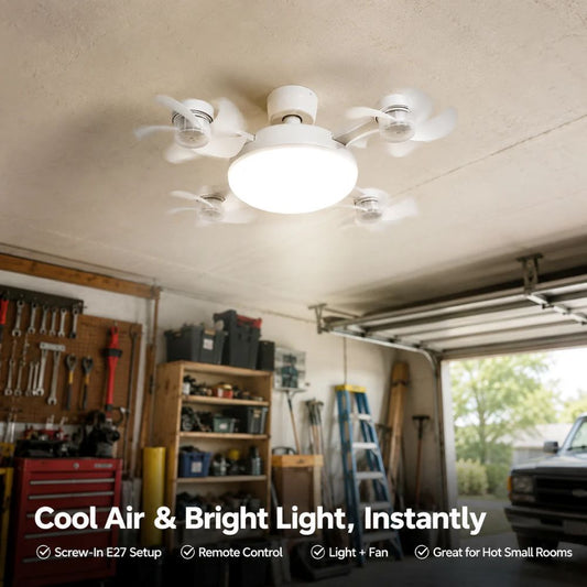 E27 Screw-In Ceiling Fan Light – 19.69" LED Cooling Fan with Remote for Hot Rooms