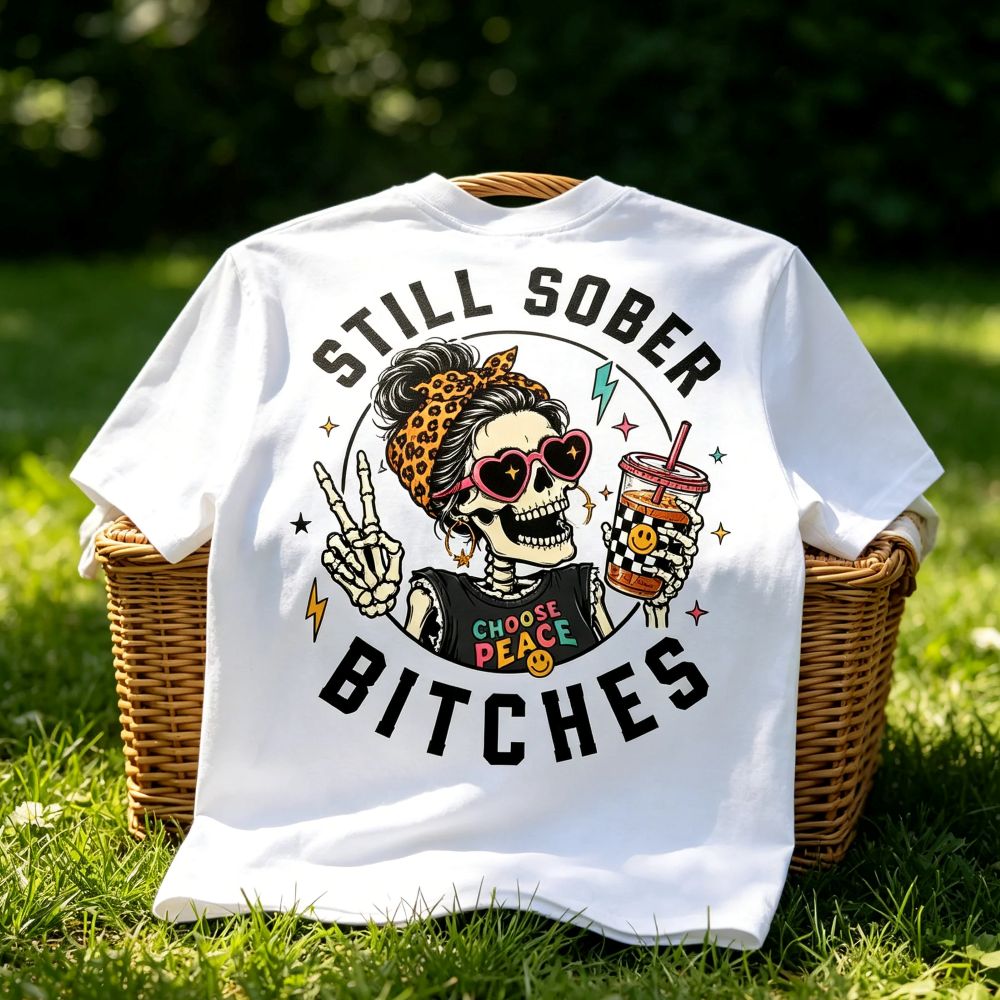 Still Sober Bi*ches T-shirt - Funny Skeleton Sobriety Tee