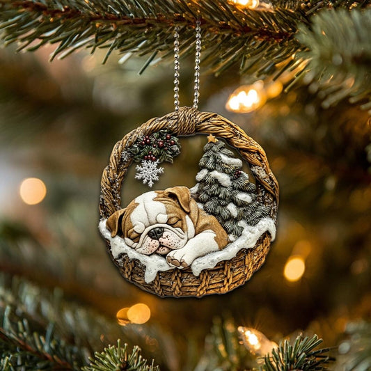 Bulldog In Mini Baskets Ornament - MB021