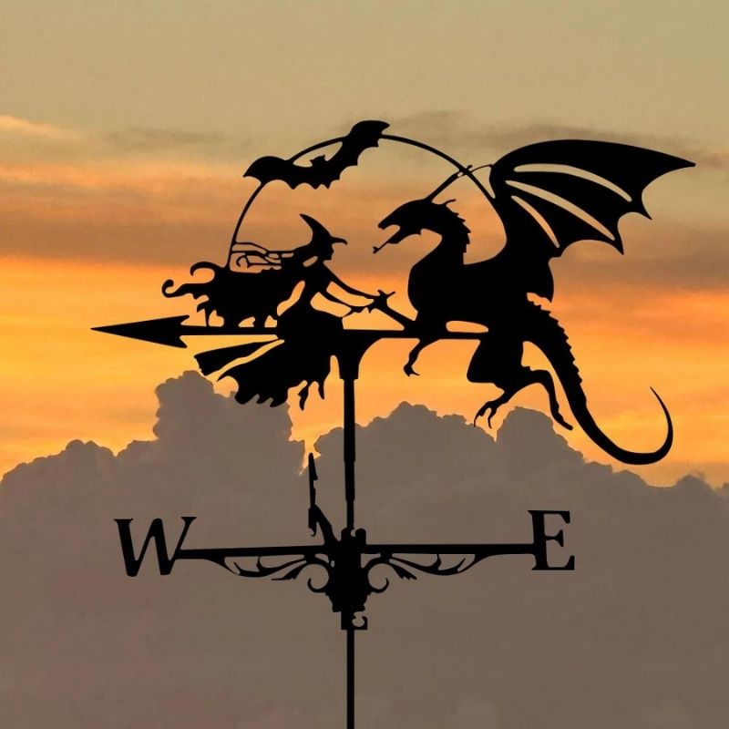 Witch and Dragon Stainless Steel Weathervane MW020