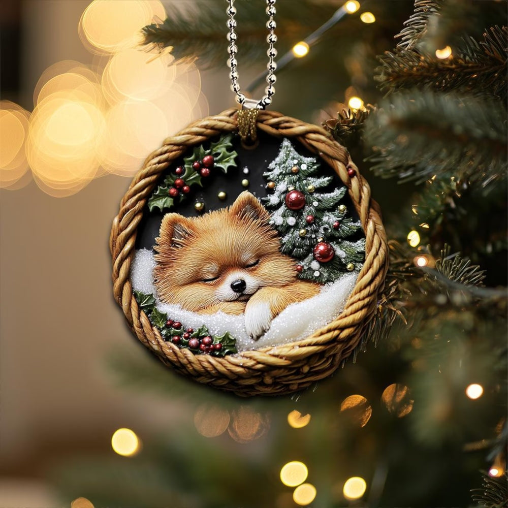 Pomeranian In Mini Baskets Ornament - MB026