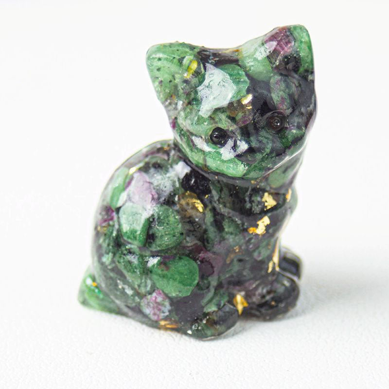 Handmade Natural Crystal Gemstone Sitting Cat - Green Emerald