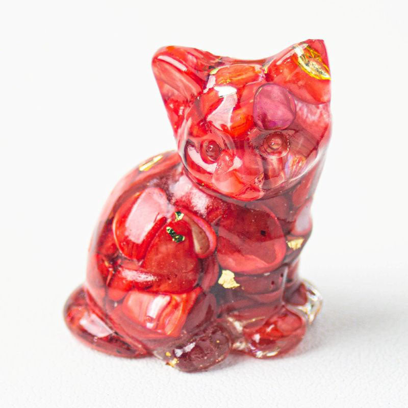Handmade Natural Crystal Gemstone Sitting Cat - Deep Crimson