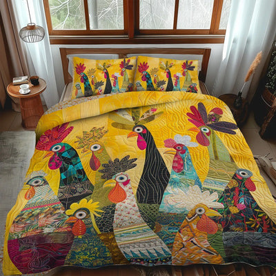 Sunrise Roosters 3-Piece Quilted Bedding Set