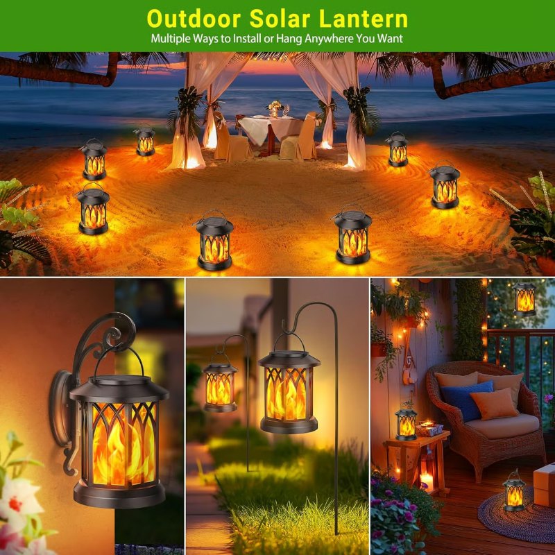 Upgraded Flickering Flame Solar Lantern Outdoor Waterproof Light
