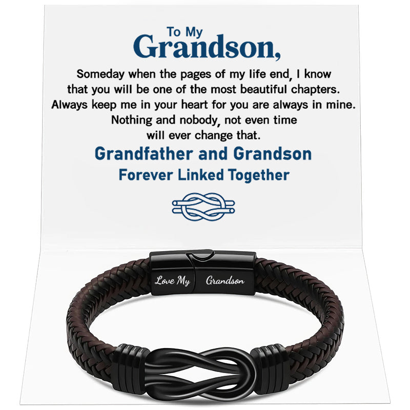 "Grandfather and Grandson Forever Linked Together" Black Braided Leather Bracelets - Forever Linked