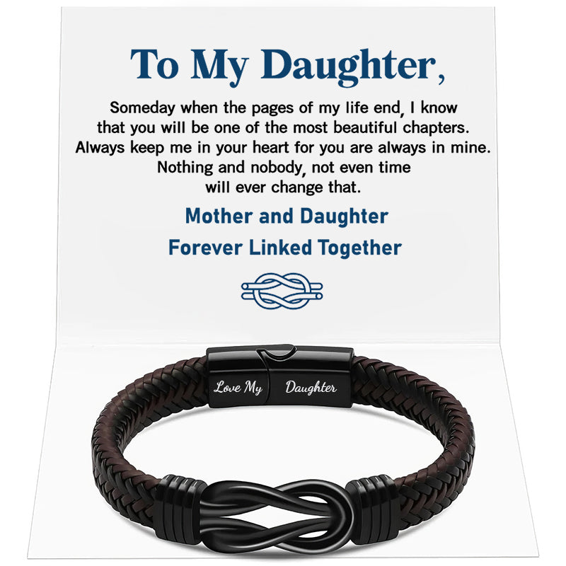 "Mom and Daughter Forever Linked Together" Black Braided Leather Bracelets - Forever Linked