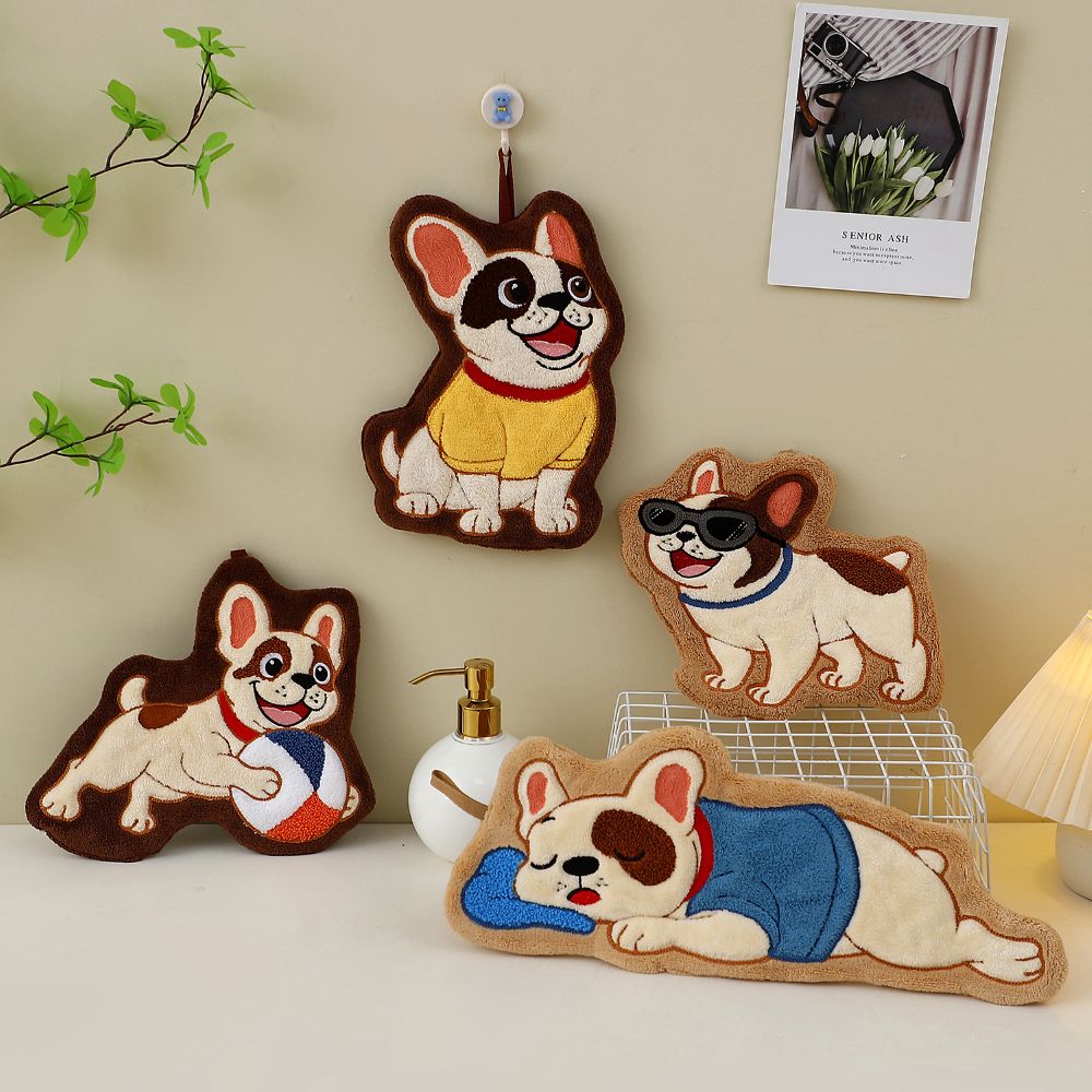 Adorable Dog Hand Towels - French Bulldog Playing With A Ball
