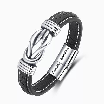 "Grandmother and Grandson Forever Linked Together" Braided Leather Bracelet