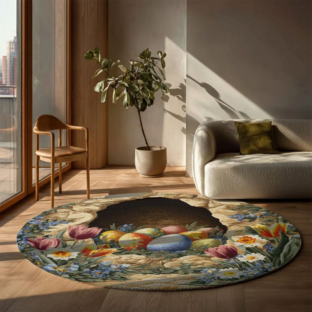 Vintage Floral Easter Nest - 3D Illusion Round Rug - H640