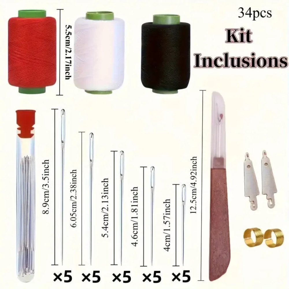 34 PCS Big Eye Steel Needles Set