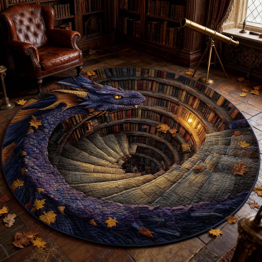 Mythical Wisdom Purple Dragon - Spiral Watcher Round Rug - H485