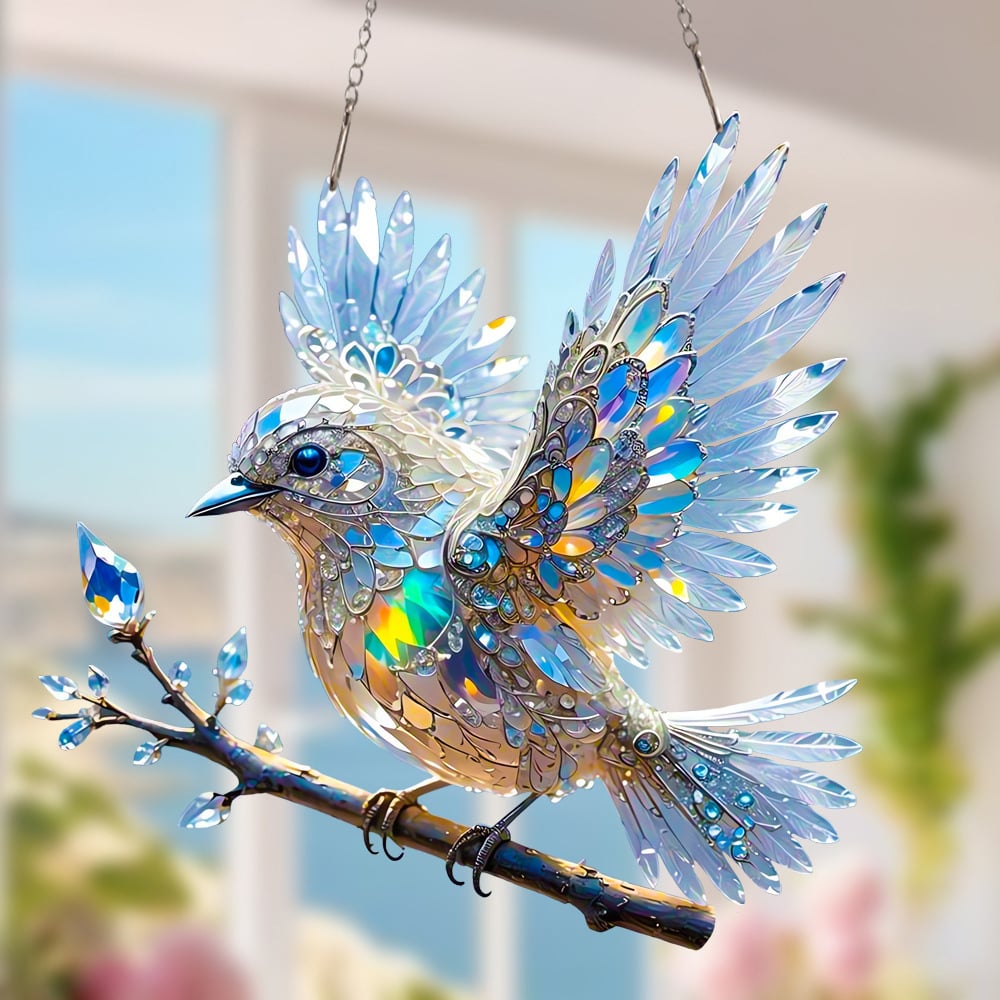 Crystal Sky Bluebird Stained Art Ornament