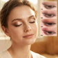 A close-up of a woman with closed eyes wearing warm brown and bronze eyeshadow, with a small inset panel on the right showing four eye makeup shade options labeled 01#, 02#, 03#, and 04#.