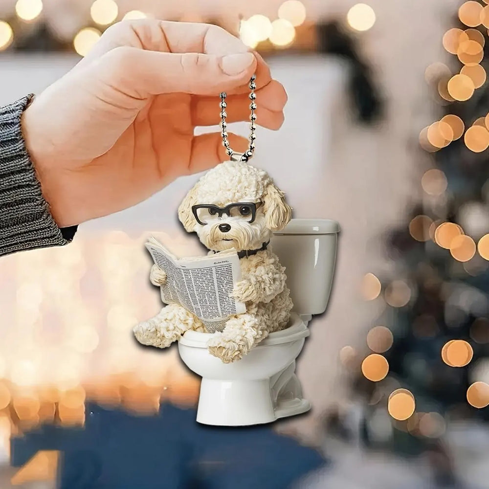 Maltipoo - Dog Sitting On Toilet Ornament  OT035