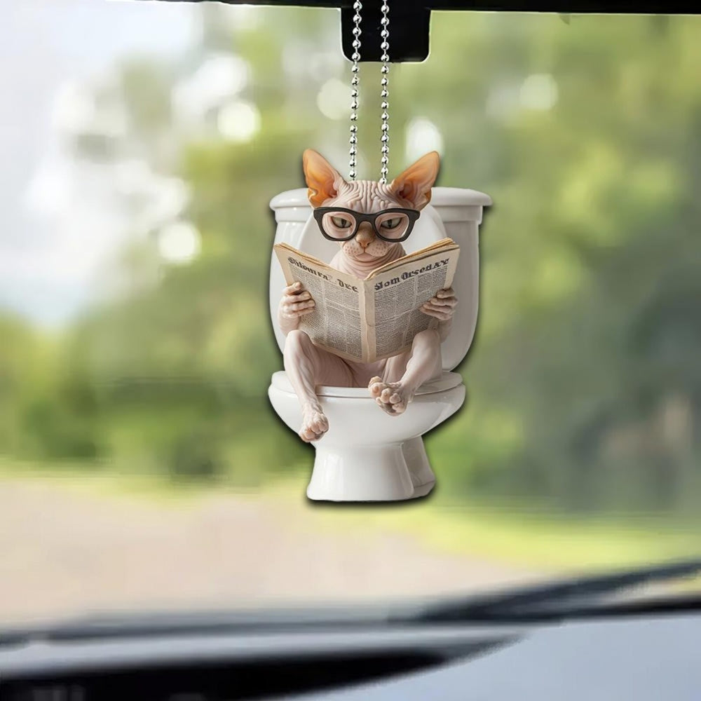 Sphynx Cat - Dog Sitting On Toilet Ornament  OT038