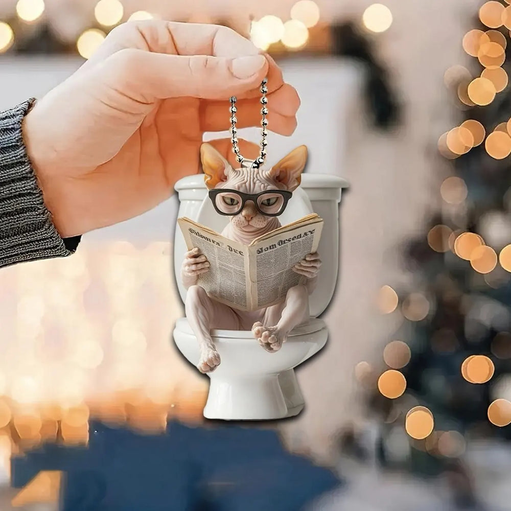 Sphynx Cat - Dog Sitting On Toilet Ornament  OT038