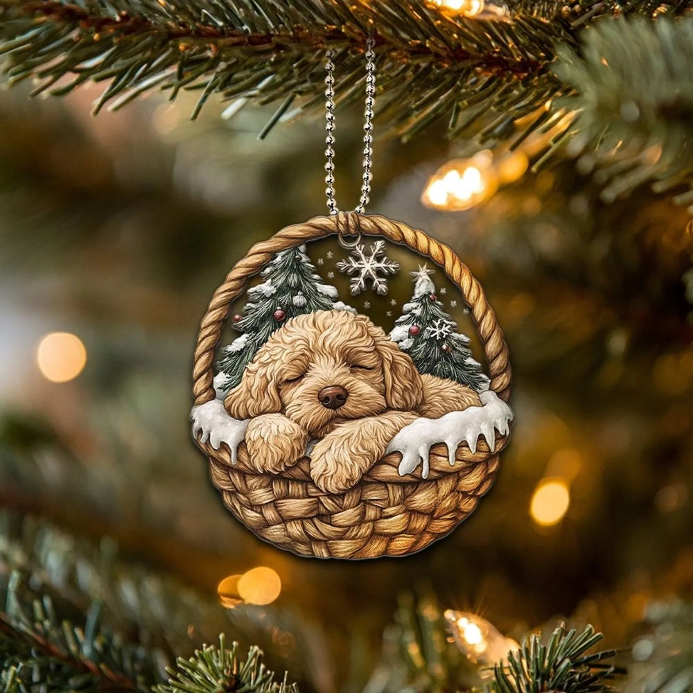 Labradoodle In Mini Baskets Ornament - MB039