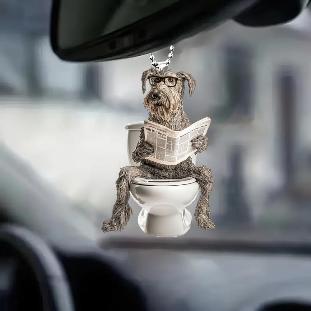 Irish Wolfhound - Dog Sitting On Toilet Ornament  OT039